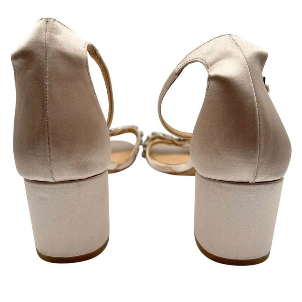 Jewel Badgley Mischka Champagne Satin Crystal Embellished Block Heels Size 8.5 - Picture 10 of 15